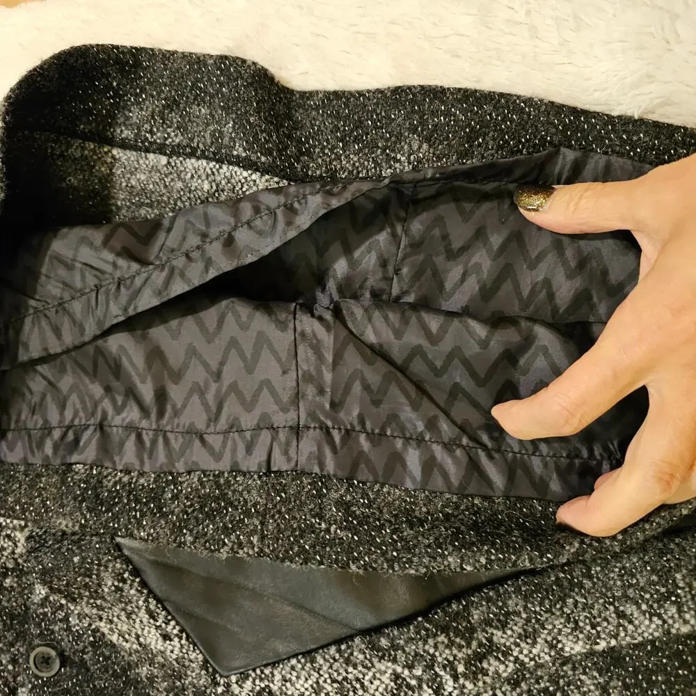 Karl Lagerfeld Sz6 Boucle Tweed Wool blend Lined‎ WrapGrayBlack Fauxleatherskirt